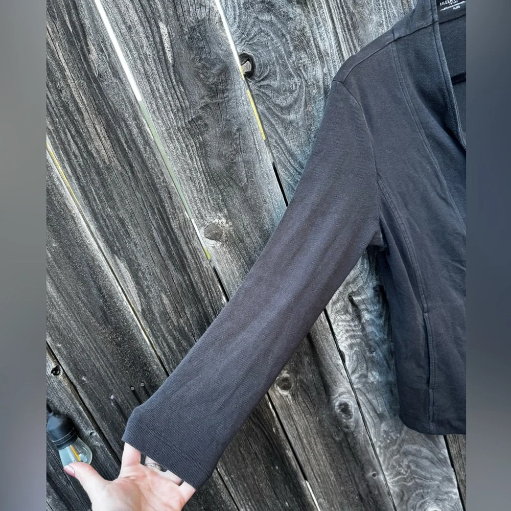 Eileen Fisher Asymmetrical Snap Front Cotton Jacket Black Size Petite Large - Picture 6 of 16